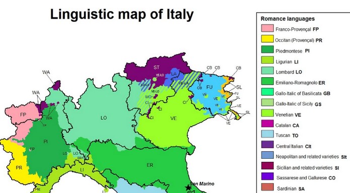 Map Of Italian Languages And Dialects