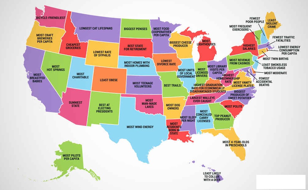 Map of USA with what every State is best at